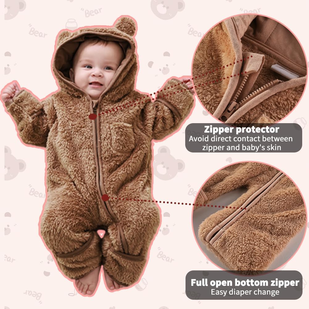 AiWMGL Newborn Baby Bear Fleece Footed Hooded Jumpsuit 🍁 All In One Marketplace Canada