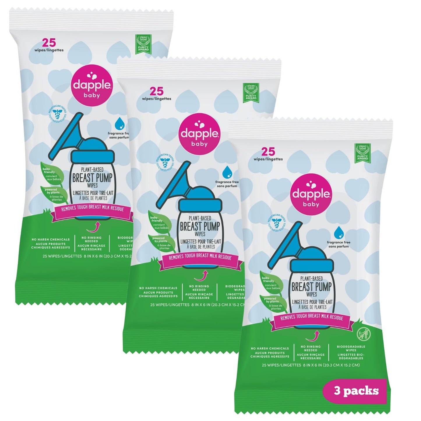 Dapple Baby - Breast Pump Wipes, Fragrance Free, 25 Count (Pack of 3) 🍁 All In One Marketplace Canada