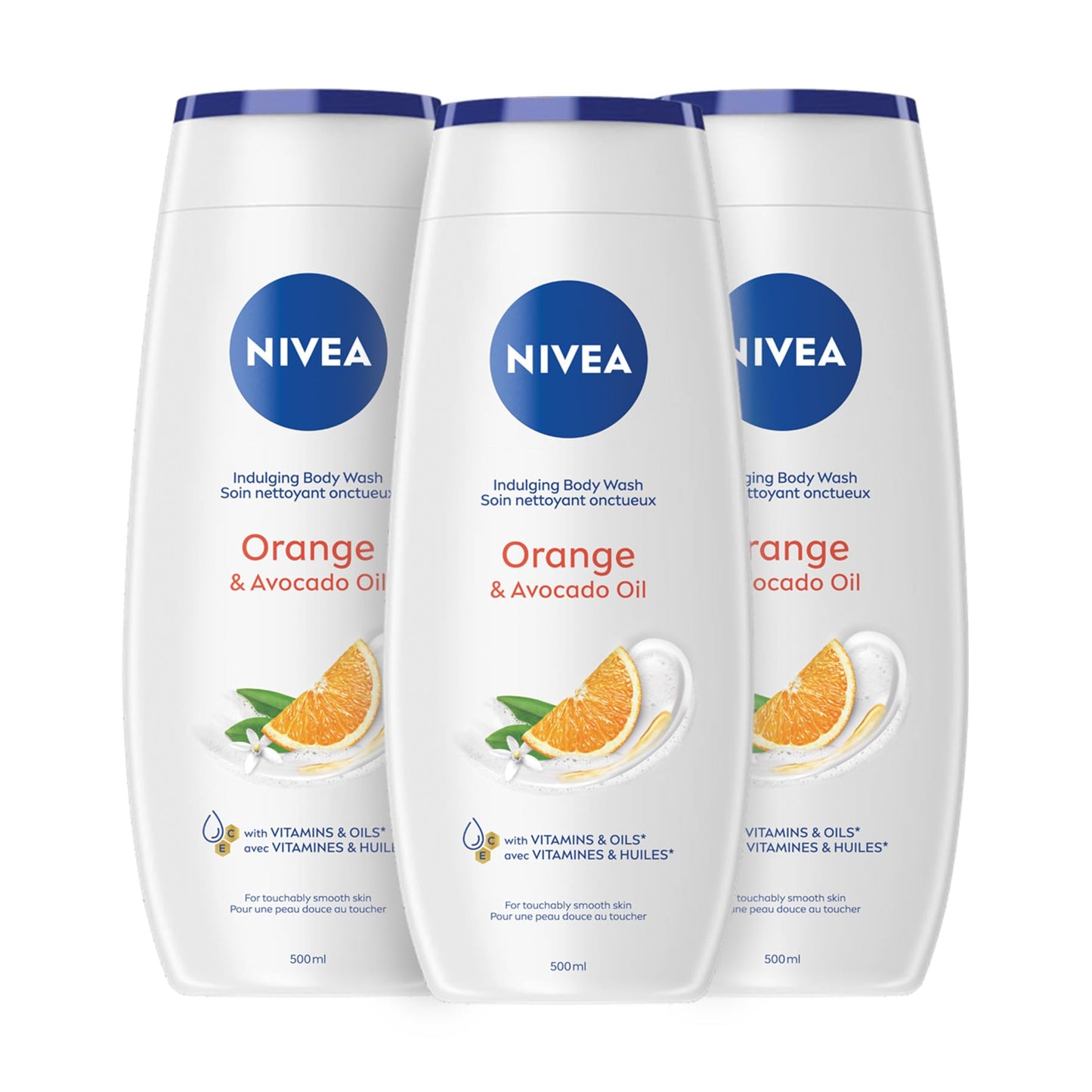 NIVEA Orange & Avocado Oil Body Wash, 3x500ml - Available at All In One Marketplace Canada