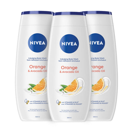 NIVEA Orange & Avocado Oil Body Wash, 3x500ml - Available at All In One Marketplace Canada