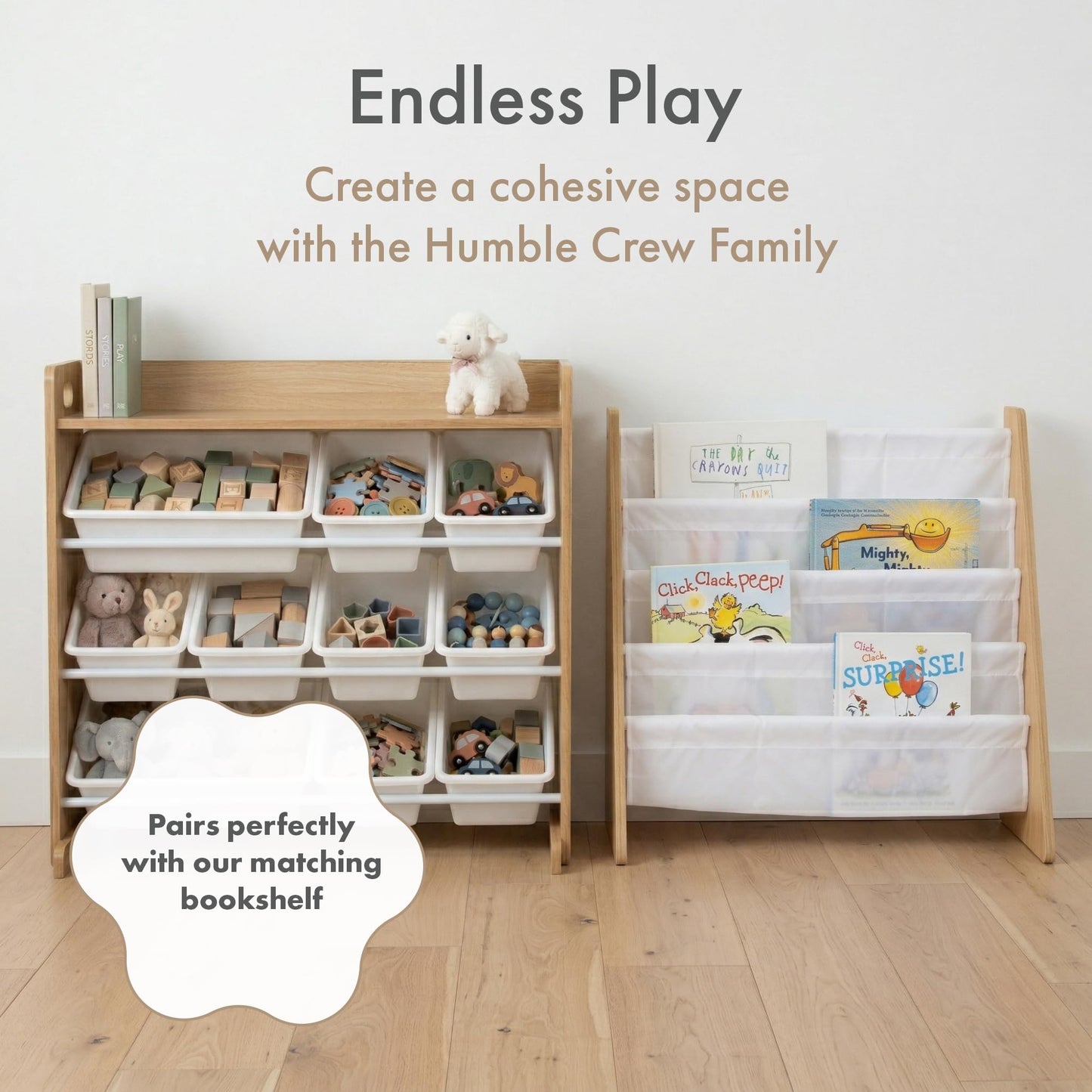 Humble Crew Toy Storage Organizer with Top Shelf and 9 Removable Bins, Natural/White – Toddler Bookshelf with Toy Organizer - Modern Toy Rack Ideal for Kids' Rooms, Playrooms, and Nurseries Humble Crew