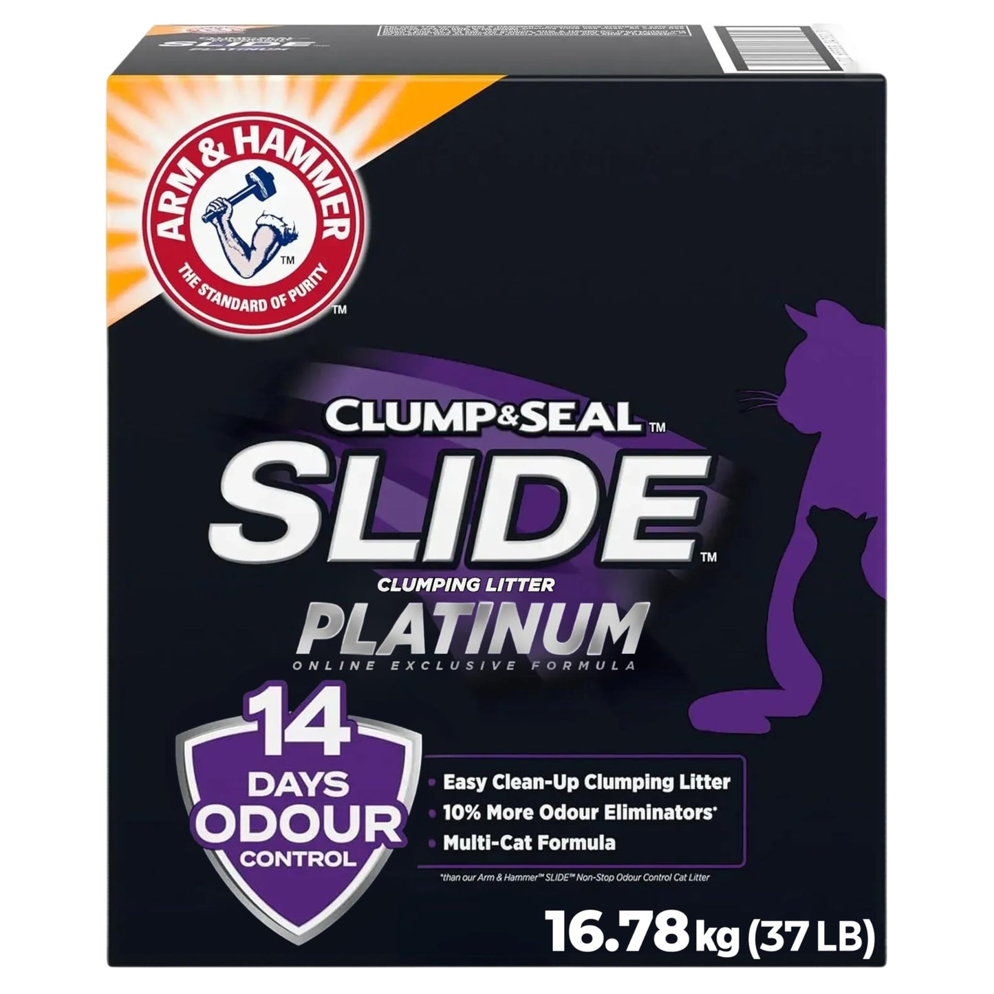 ARM & HAMMER Platinum Clumping Cat Litter, 2x Longer odour Control, Multi-Cat Clay, Ultimate 14-Day Freshness, Extra Oduor Eliminators, Effortless Clean, Dust-Free, Heavy-Duty Clumping, 16.78 kg
