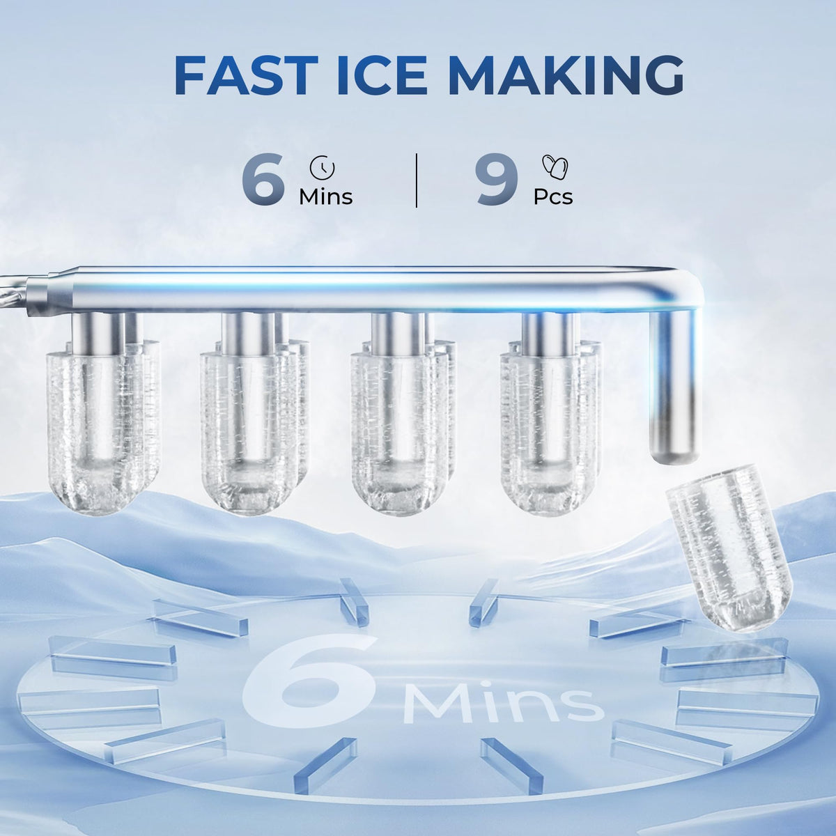Euhomy Portable Countertop Ice Maker - 9 Cubes in 6 Mins, 26lbs/Day, Self-Cleaning with Ice Scoop & Basket, Compact for Home/Kitchen/Office/RV (Black)