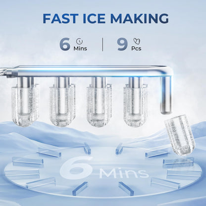 Euhomy Portable Countertop Ice Maker - 9 Cubes in 6 Mins, 26lbs/Day, Self-Cleaning with Ice Scoop & Basket, Compact for Home/Kitchen/Office/RV (Black)