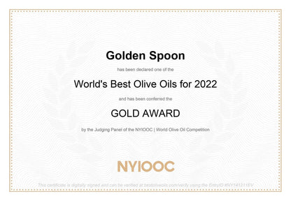 Golden Spoon Premium Extra Virgin Olive Oil 3L – Award-Winning Cold-Pressed Chemlali Variety, Low Acidity (0.18%), Polyphenol-Rich