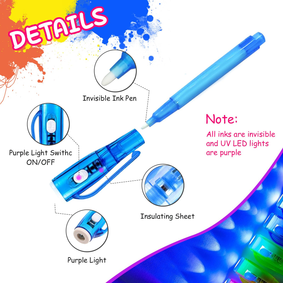 Invisible Ink Pens for Kids Party Favors,12pcs Magic Spy Pens with UV Light 🍁 All In One Marketplace Canada