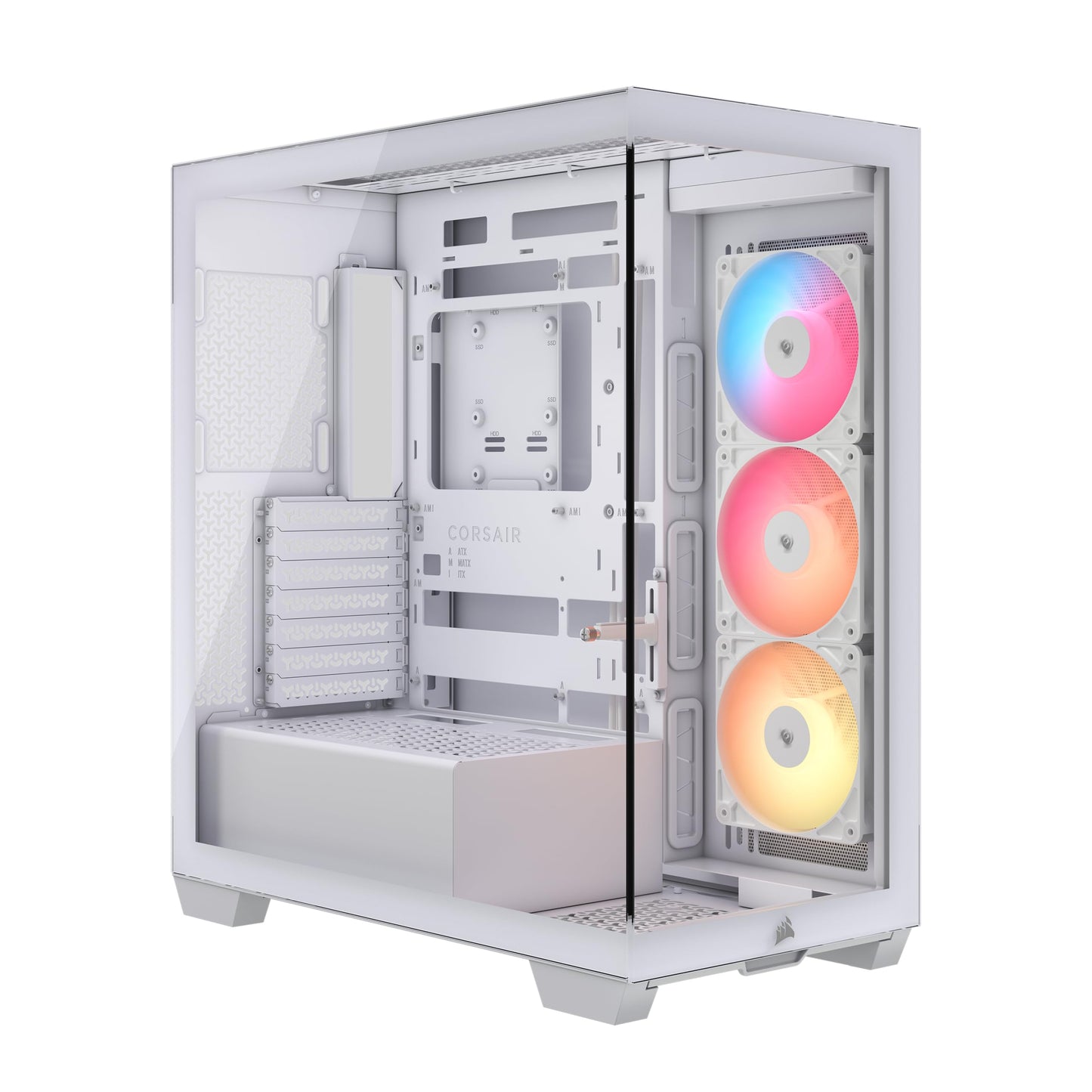 CORSAIR 3500X RS-R ARGB Mid-Tower PC Case – 3X Pre-Installed RS120-R ARGB Fans, GPU Anti-Sag Arm, Fits up to 10x 120mm Fans, Reverse Connection Motherboard Compatible – White Corsair