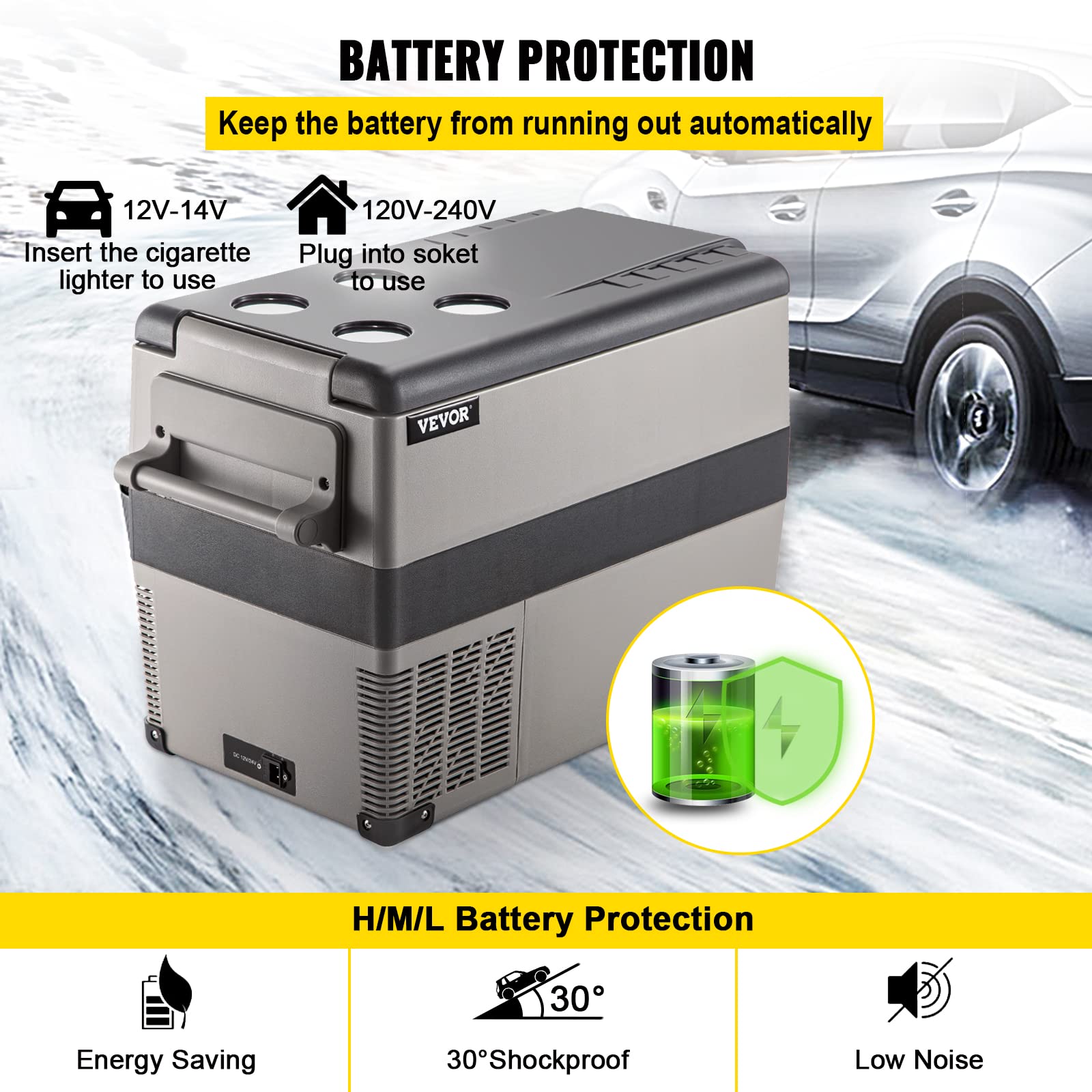 VEVOR 45L Portable Car Refrigerator 48 Quart LG Compact RV Fridge 12/24V DC & 110-240V AC Vehicle Car Truck Boat Mini Electric Freezer for Driving Travel Fishing Outdoor and Home Use -4°F-68°F, Grey VEVOR