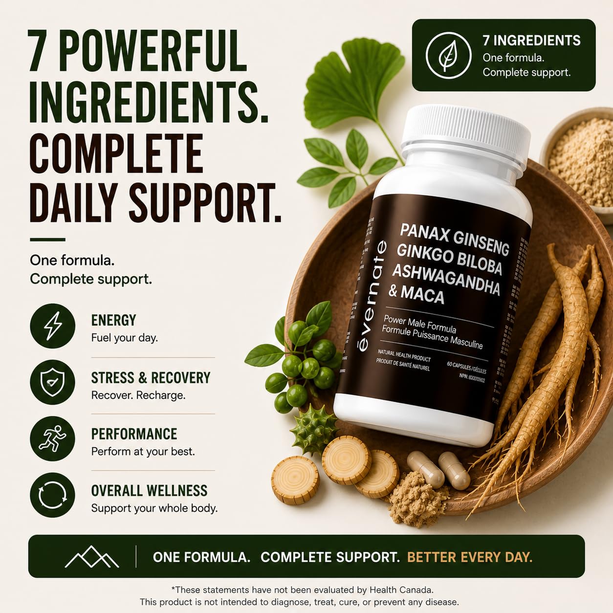 ONE Maca, Ginkgo Biloba, Panax Ginseng, Tribulus, Tongkat Ali, L-Arginine & Ashwagandha – Energy, Stamina, Endurance & Vitality Support – Made in Canada - Available at All In One Marketplace Canada
