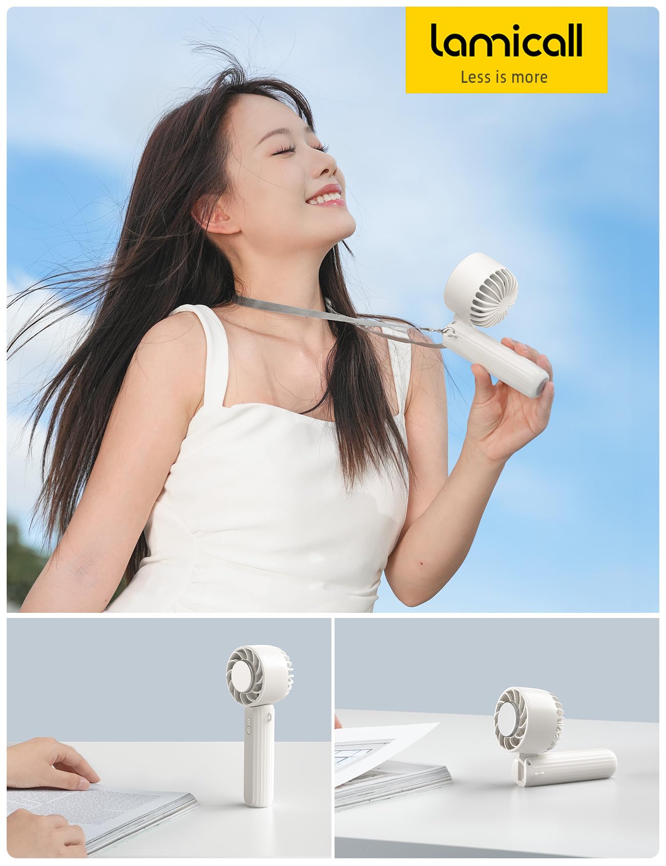 Lamicall Frozen Pad Handheld Fan, Cooling Plate Portable Fan - Refrigerating Freezer Pad, 5s Instant Cooling to 10°C Ice Cool, Mini Air Conditioner with 3 Speeds, Desk Table with Lanyard, Mom Gift