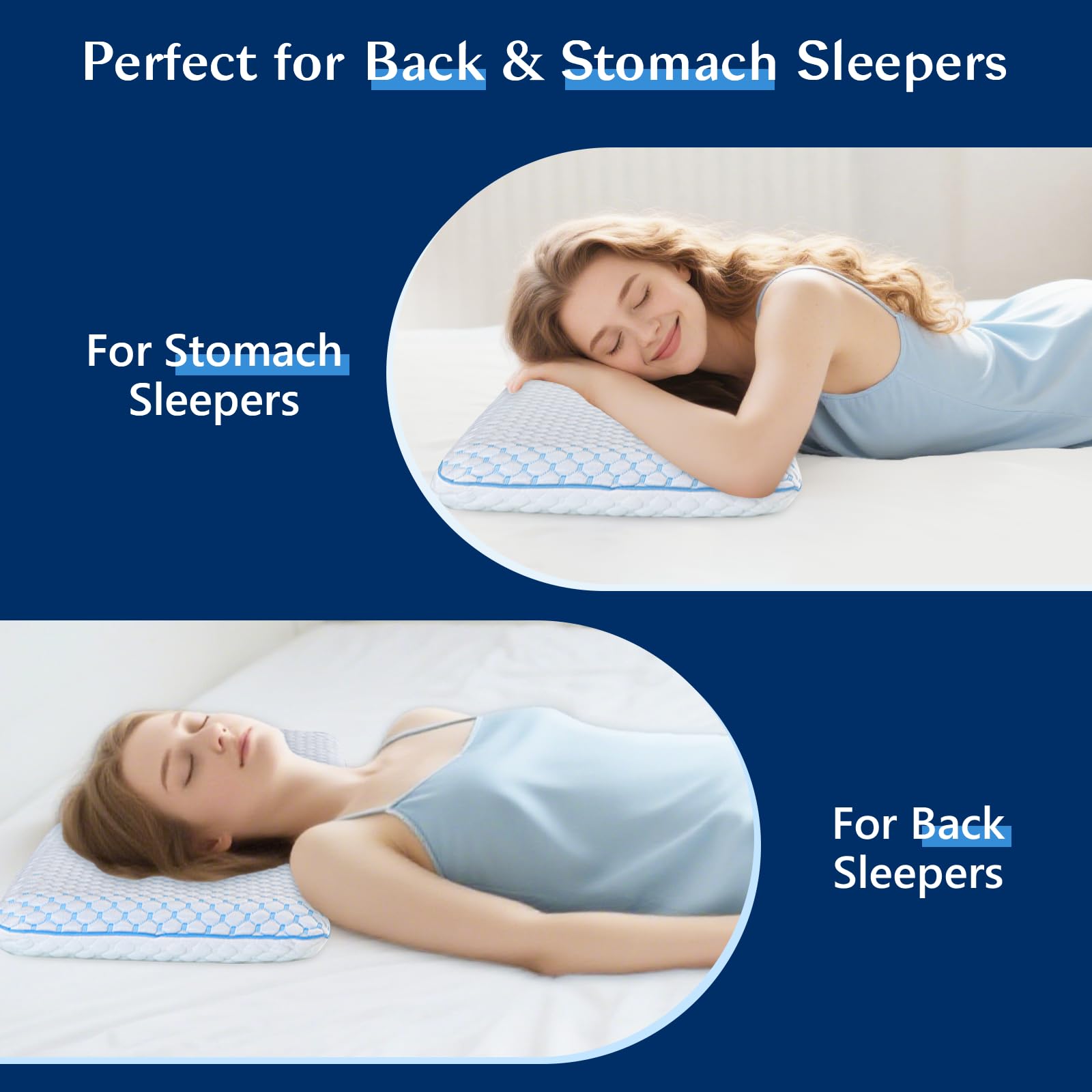 Ultra Thin Pillow for Sleeping- Cooling Gel Flat Pillow for Stomach and Back Sleepers, Slim Stomach Sleeping Pillows, Low Profile Memory Foam Pillows with Washable Cover - Available at All In One Marketplace Canada