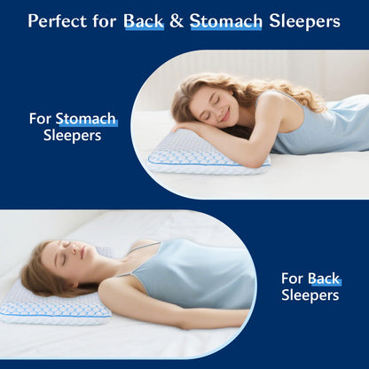 Ultra Thin Pillow for Sleeping- Cooling Gel Flat Pillow for Stomach and Back Sleepers, Slim Stomach Sleeping Pillows, Low Profile Memory Foam Pillows with Washable Cover - Available at All In One Marketplace Canada