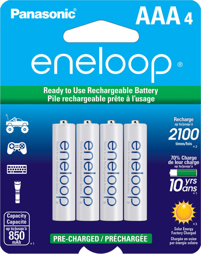 Panasonic BK-4MCCA4BA Eneloop AAA 2100 Cycle Ni-MH Pre-Charged Rechargeable Batteries, 4 Pack