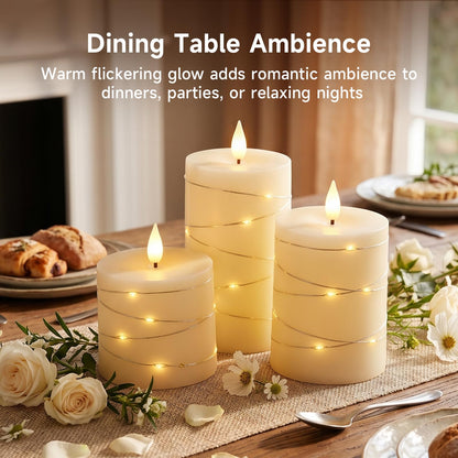 AMAGIC LED Pillar Candles with String Light, Flameless Ivory Candles 3 Pack 🍁 All In One Marketplace Canada