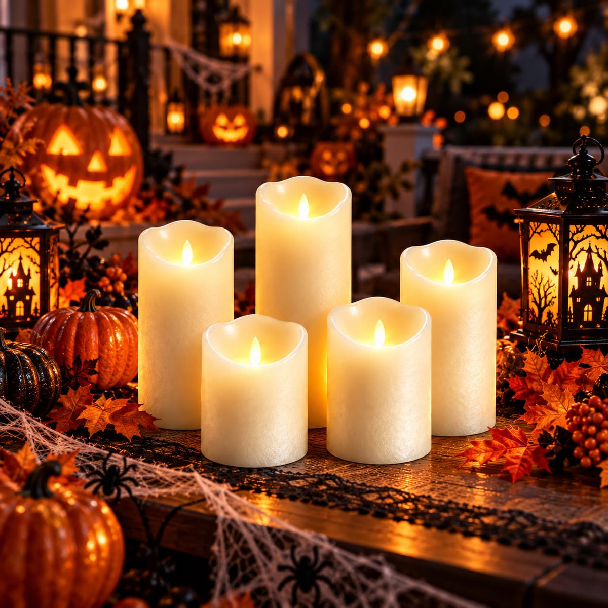 5 Pack Ivory Slant Top Flameless Candles, Real Moving Flame Wax LED Candles with 2 Remote Controls, Gradient Flickering Candle Lights for Home Wedding Holiday Decor 🍁 All In One Marketplace Canada