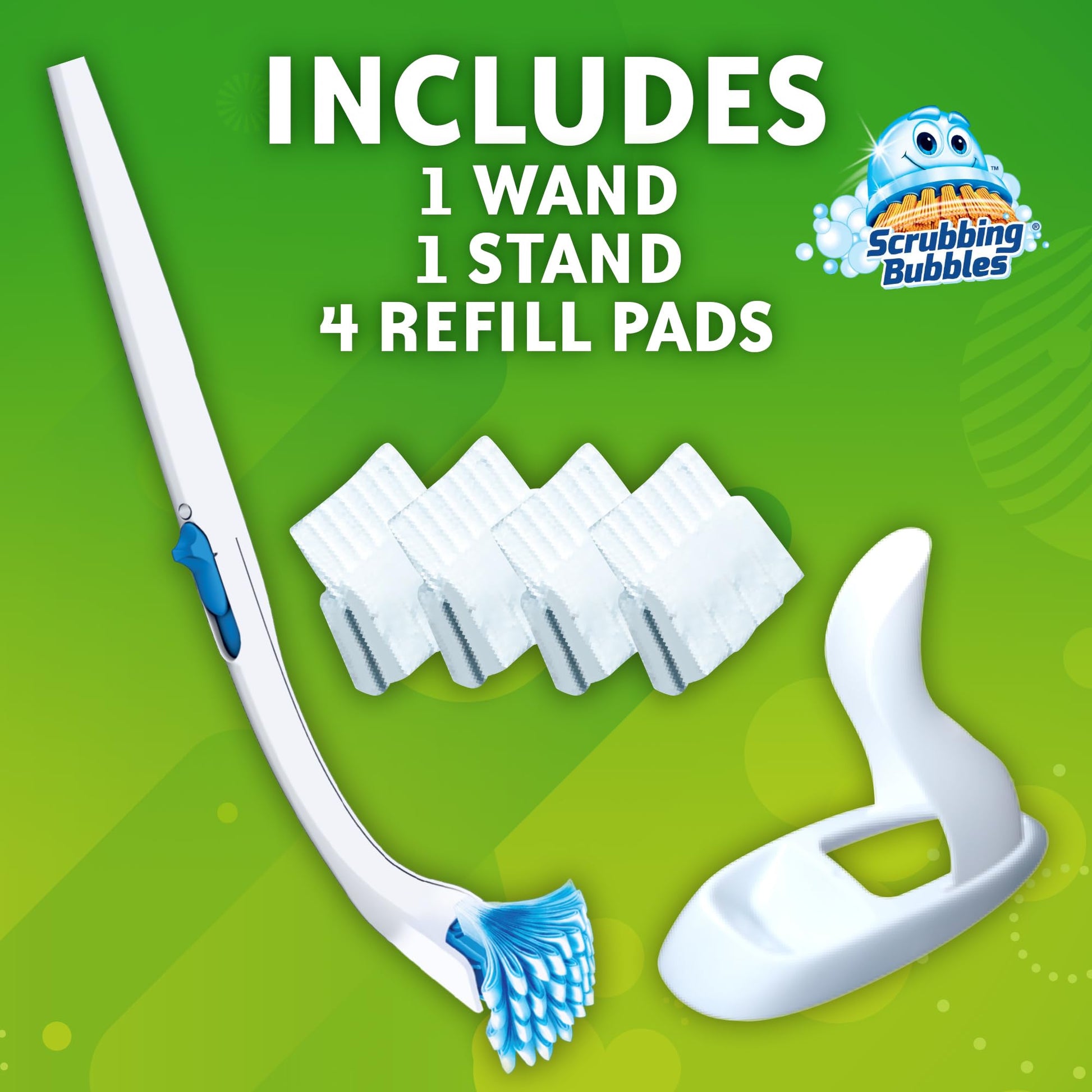 Scrubbing Bubbles Fresh Brush Toilet Bowl Cleaning System Starter Kit, Stain Removing, Citrus Action Scent, Includes: Wand + 4 Refills + 1 Stand - Available at All In One Marketplace Canada