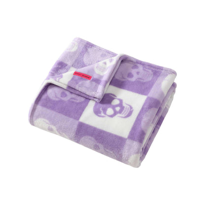 Betsey Johnson - Couverture polaire, plaid ultra doux pour canapé ou lit, polaire épaisse et surdimensionnée, décoration d'Halloween (Tête de mort à carreaux craquelés violet, 127 x 178 cm)