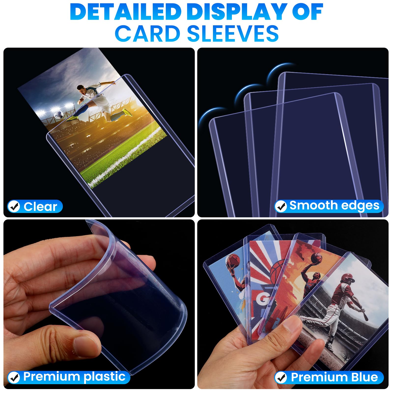 ZENOWICK 200 Packs Card Sleeves Hard, Top Loaders for Cards 3" x 4" Card Protectors Plastic, Card Top Loaders Fit for Hockey, Baseball, Football Cards (100 Hard + 100 Soft Sleeves)