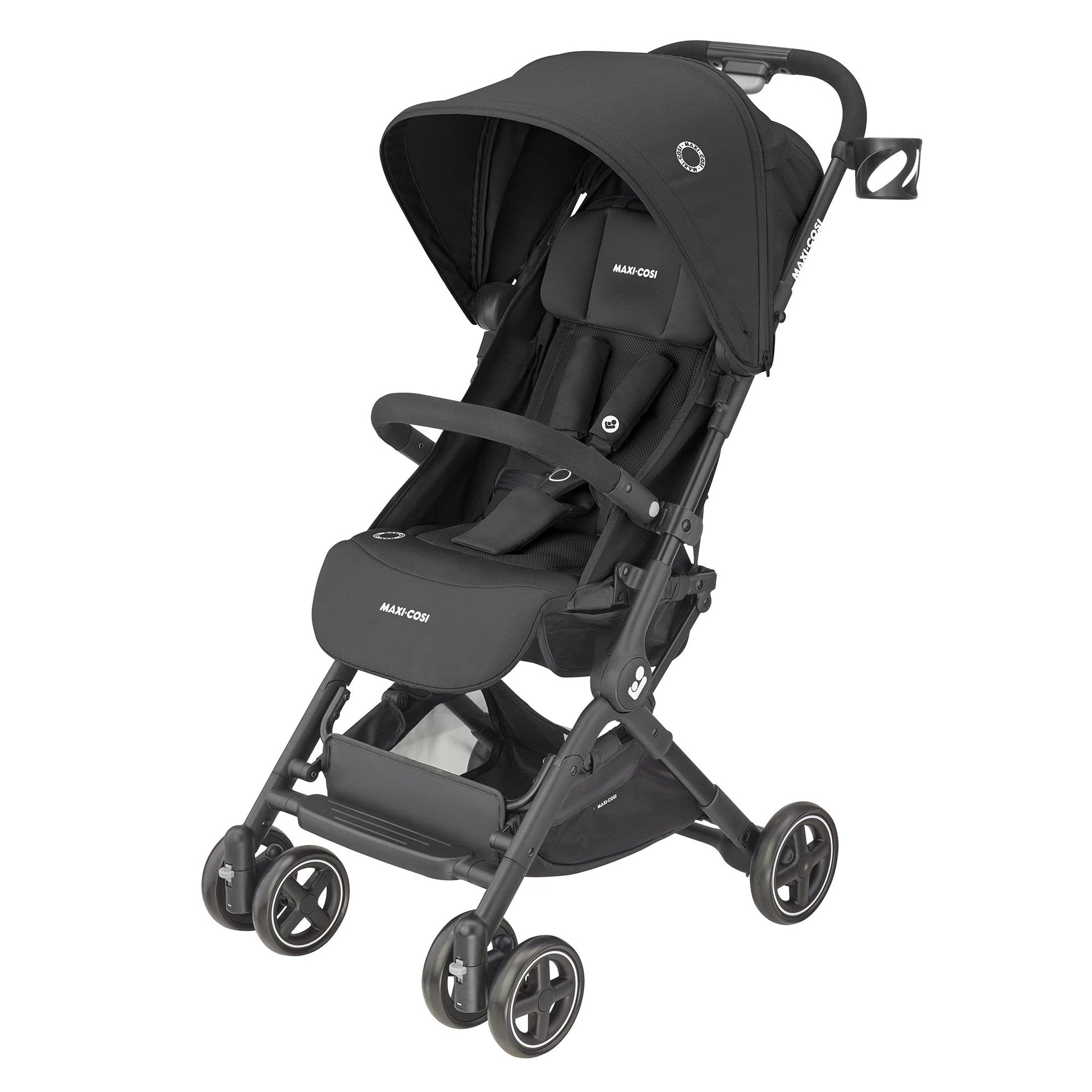 Maxi-Cosi Lara Ultra Compact Stroller, Airplane Carry-on Compliant for travel, Lightweight, one-hand fold, large storage, inludes travel bag Essential Black Maxi-Cosi