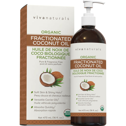 Viva Naturals Organic Fractionated Coconut Oil – Pure Massage Oils for Massage Therapy, Coconut Oil for Skin & Hair, Lightweight Carrier Oil for Essential Oils, 16 fl oz - Available at All In One Marketplace Canada