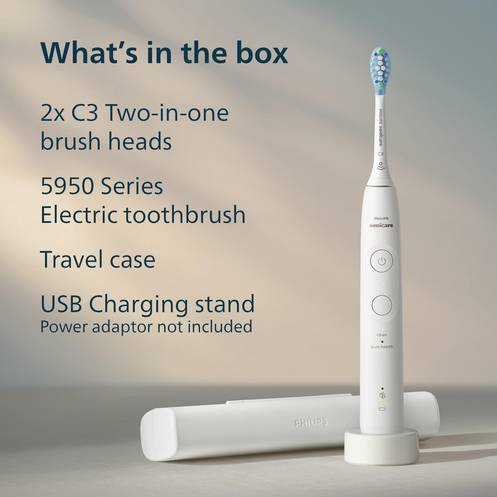 Philips Sonicare 5950 Rechargeable Electric Toothbrush, 2 Brush Head, White Philips Sonicare