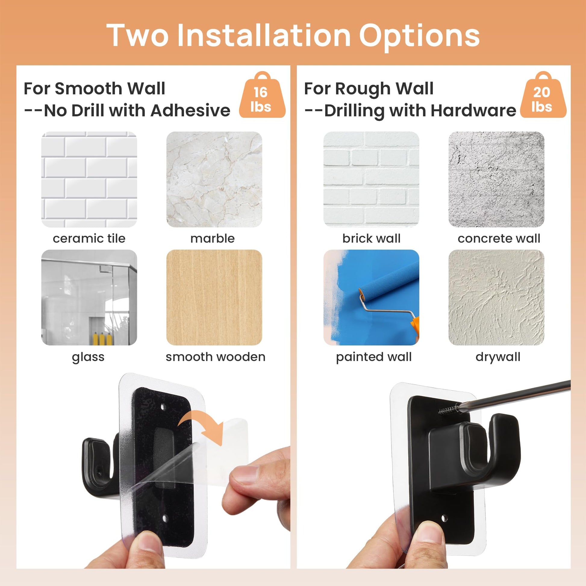 upsimples No Drill Curtain Rods for Window 28 to 48 Inches, 5/8 Inch Diameter Renter Friendly Drapery Rod with Adhesive Brackets without Drilling, Adjustable from 27 to 52 Inches, Black