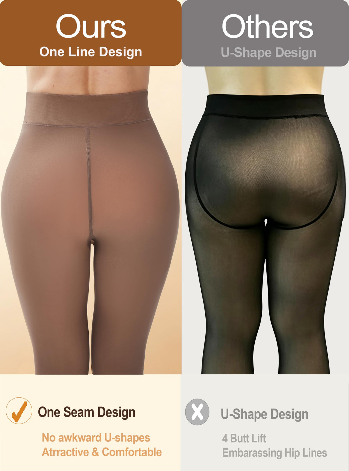 DUCMODA Womens Fleece Lined Tights Fake Translucent Warm Leggings-Brown S 🍁 All In One Marketplace Canada