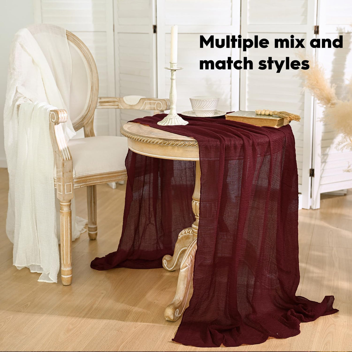 Artoid Mode Boho Cheesecloth Gauze Burgundy Wedding Table Runner, 300 cm Seasonal Fabric Kitchen Dining Holiday Table Decor for Home Party Indoor 🍁 All In One Marketplace Canada