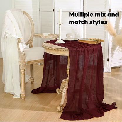Artoid Mode Boho Cheesecloth Gauze Burgundy Wedding Table Runner, 300 cm Seasonal Fabric Kitchen Dining Holiday Table Decor for Home Party Indoor 🍁 All In One Marketplace Canada