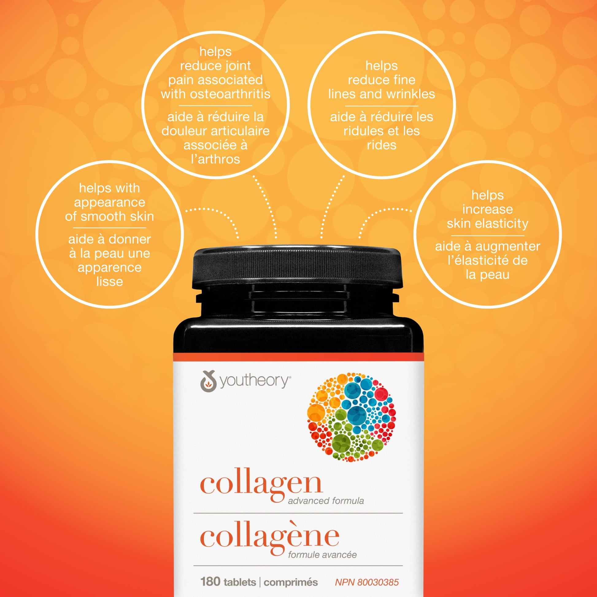 Youtheory Collagen Advanced Formula with Vitamin C, Hydrolyzed Formula for Optimal Absorption, Skin, Hair, Nails and Joint Support 180 Count - Available at All In One Marketplace Canada