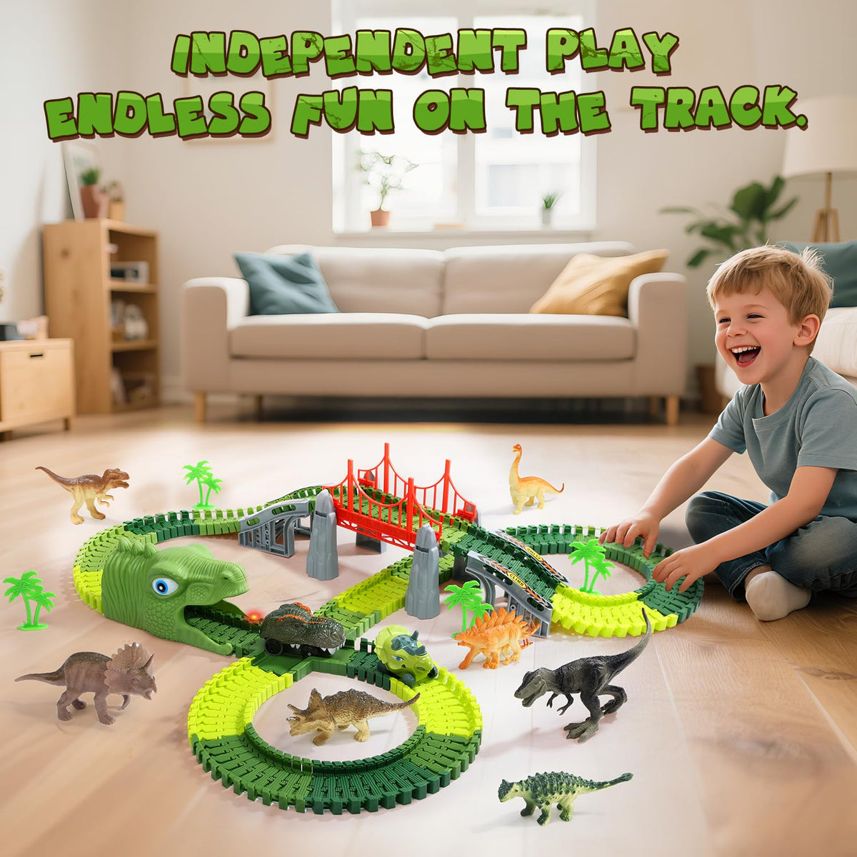 EagleStone Dinosaur Track Set for Kids – 225 PCS Flexible Race Tracks 🍁 All In One Marketplace Canada