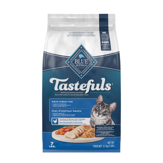 Blue Buffalo Tastefuls Chicken & Brown Rice Recipe Dry Indoor Cat Food for Adult Cats, Real Chicken First, Deliciously Healthy Natural Cat Food, Supports Digestive Care and Coat Health, 7 lbs.