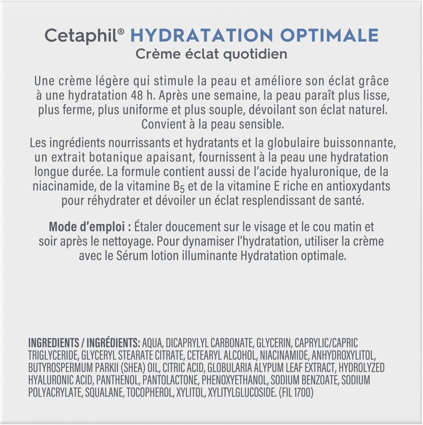 Cetaphil Optimal Hydration Daily Glow Face Cream for Women, 48Hr Hydration with Hyaluronic Acid & Niacinamide, Face Moisturizer for Sensitive Dehydrated Skin, Dermatologist Recommended, 48g - Available at All In One Marketplace Canada