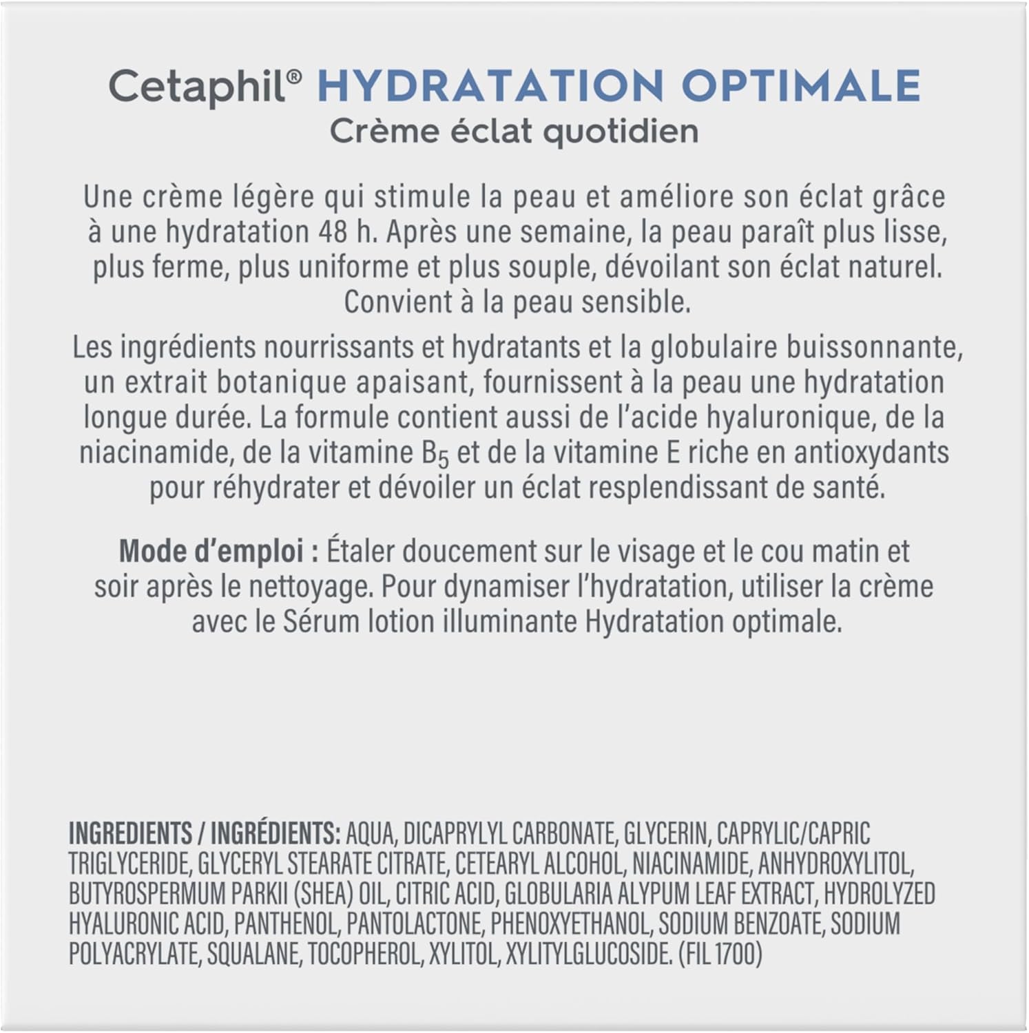 Cetaphil Optimal Hydration Daily Glow Face Cream for Women, 48Hr Hydration with Hyaluronic Acid & Niacinamide, Face Moisturizer for Sensitive Dehydrated Skin, Dermatologist Recommended, 48g - Available at All In One Marketplace Canada
