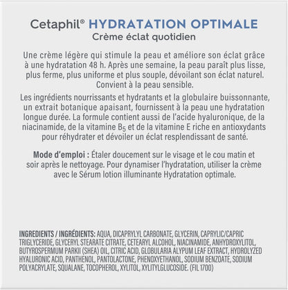 Cetaphil Optimal Hydration Daily Glow Face Cream for Women, 48Hr Hydration with Hyaluronic Acid & Niacinamide, Face Moisturizer for Sensitive Dehydrated Skin, Dermatologist Recommended, 48g - Available at All In One Marketplace Canada