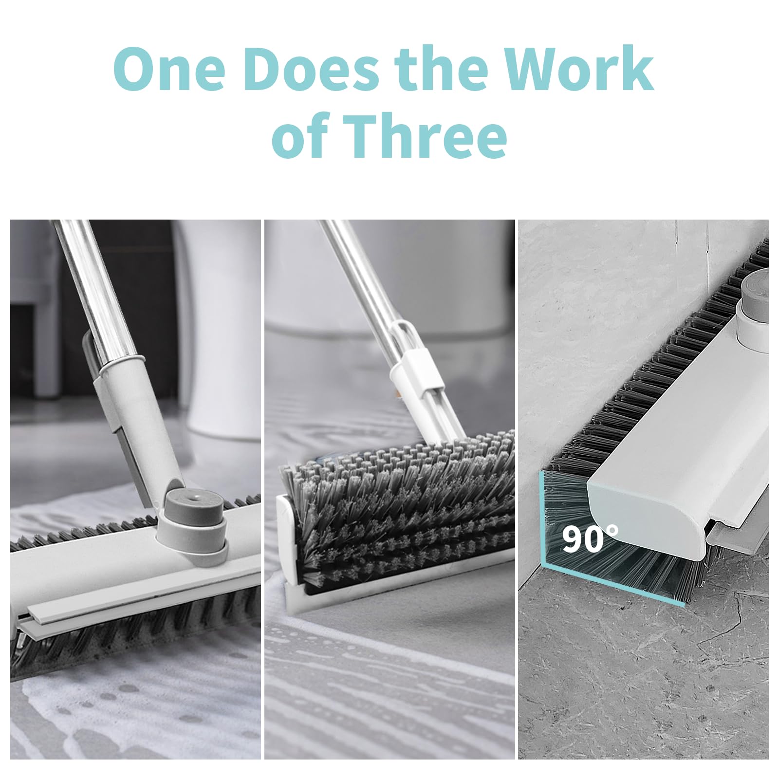 Floor Scrub Brush with Long Handle, 3 in 1 Scrape and Heavy-Duty Stiff Bristle Scrubber Brush for Cleaning Shower Bathroom, Patio, Garage, Kitchen, Wall and Deck - Available at All In One Marketplace Canada