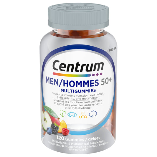 Centrum Men 50 Plus MultiGummies, Multivitamins/Minerals Gummies for Men 50+, Cherry, Berry, and Apple Flavours, 120 Count - Available at All In One Marketplace Canada