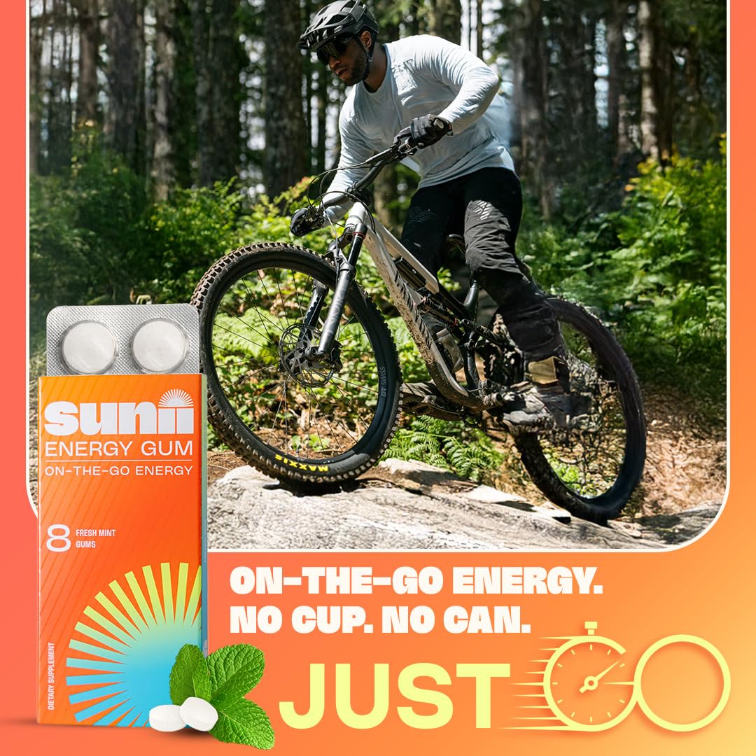 Sunii Nootropic Energy Gum - Quick Boost Energy & Focus - 100mg Caffeine Gum, Fresh Mint Taste - Vitamins B6 & B5, Taurine, Vegan, No Sugar, 5 Calorie, Faster than Chews, Drinks, Gels & Pills (24pcs) 🍁 All In One Marketplace Canada