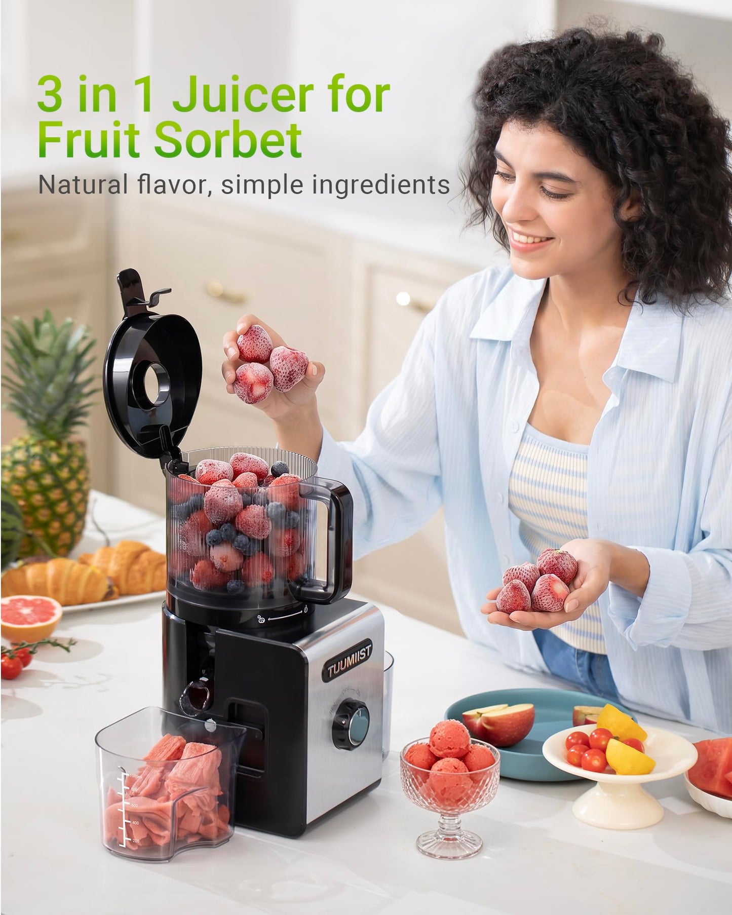 Juicer Machine, 6.5" Large Feed Chute Cold Press Juicer with 350W, Slow Masticating Juicer for Whole Vegetables & Fruits, High Juice Yield, Easy to Clean, Black - Available at All In One Marketplace Canada