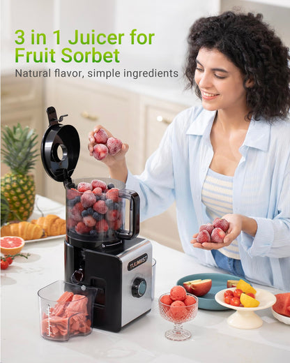 Juicer Machine, 6.5" Large Feed Chute Cold Press Juicer with 350W, Slow Masticating Juicer for Whole Vegetables & Fruits, High Juice Yield, Easy to Clean, Black - Available at All In One Marketplace Canada