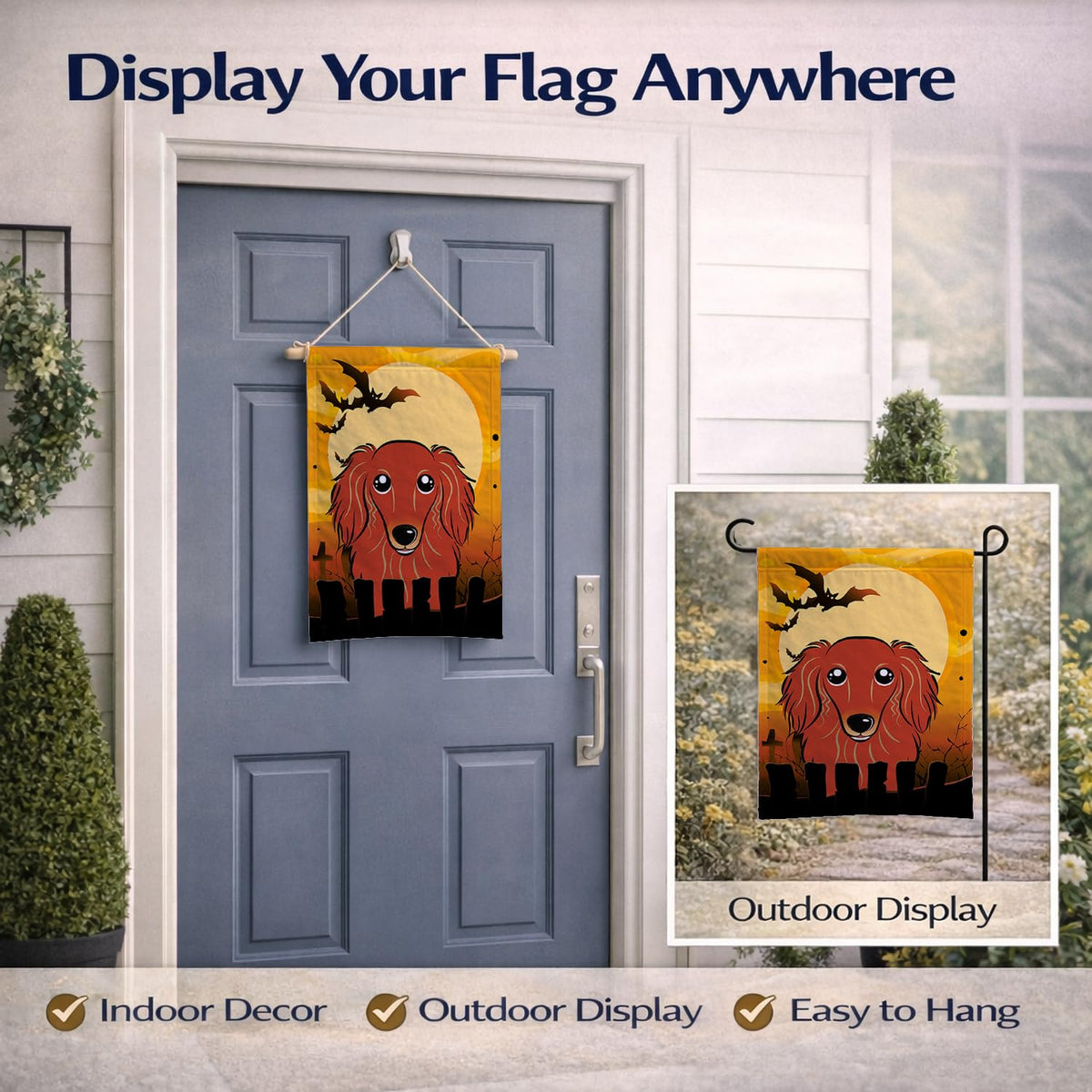 Caroline's Treasures BB1772GF Halloween Longhair Red Dachshund Garden Size Flag, Small, Multicolor