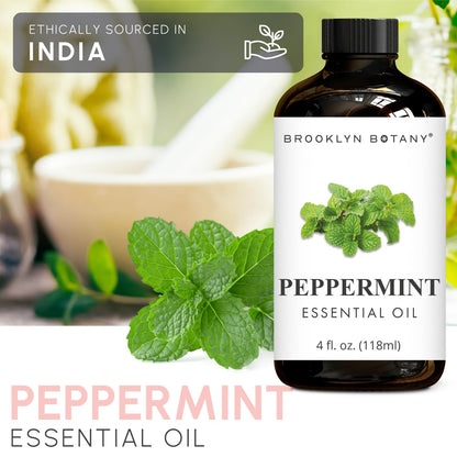 Brooklyn Botany Peppermint Essential Oil - Huge 118 ml - 100% Pure and Natural - Premium Grade with Dropper - for Aromatherapy and Diffuser
