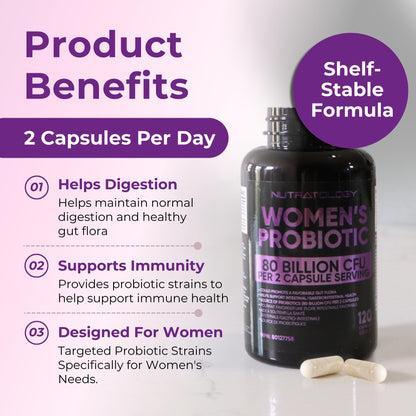 Nutratology® Probiotics for Women | Canadian-Made | 40 Billion CFUs Per Capsule | 80 Billion CFUs Per Serving - Bloating Relief & Digestion - 4 Strains of Women's Probiotic for Gut Health -120 Count