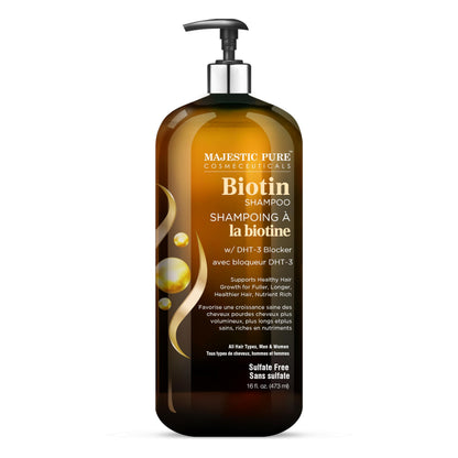 Majestic Pure Biotin Shampoo - Volumizing Shampoo for Hair Loss - with DHT-3 Blocker - Hydrating & Nourishing - Sulfate Free, for Men & Women - Thin Hair Shampoo - 16 fl oz - Available at All In One Marketplace Canada