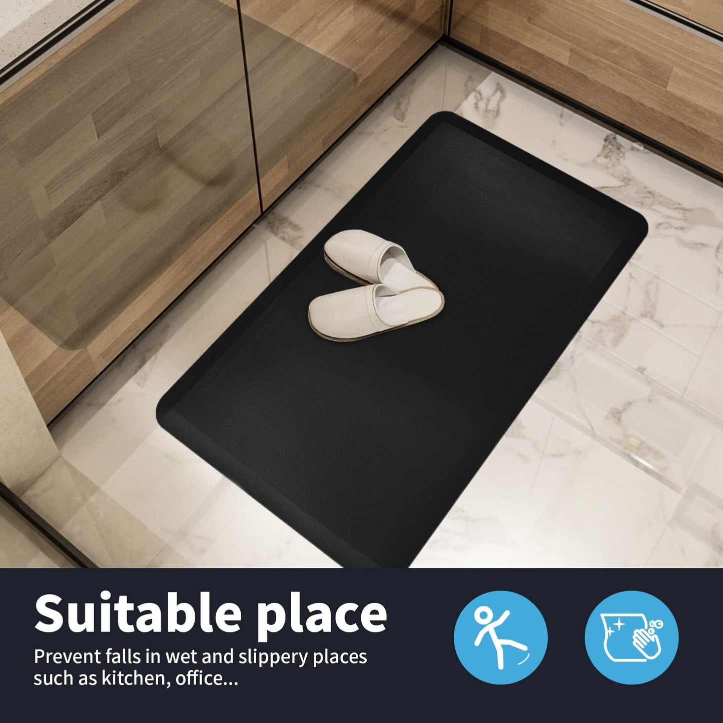 Art3d Anti Fatigue Mat - 1/2 Inch Cushioned Kitchen Mat - Non Slip Foam Comfort Cushion for Standing Desk, Office or Garage Floor (17.3"x28", Black) Art3d