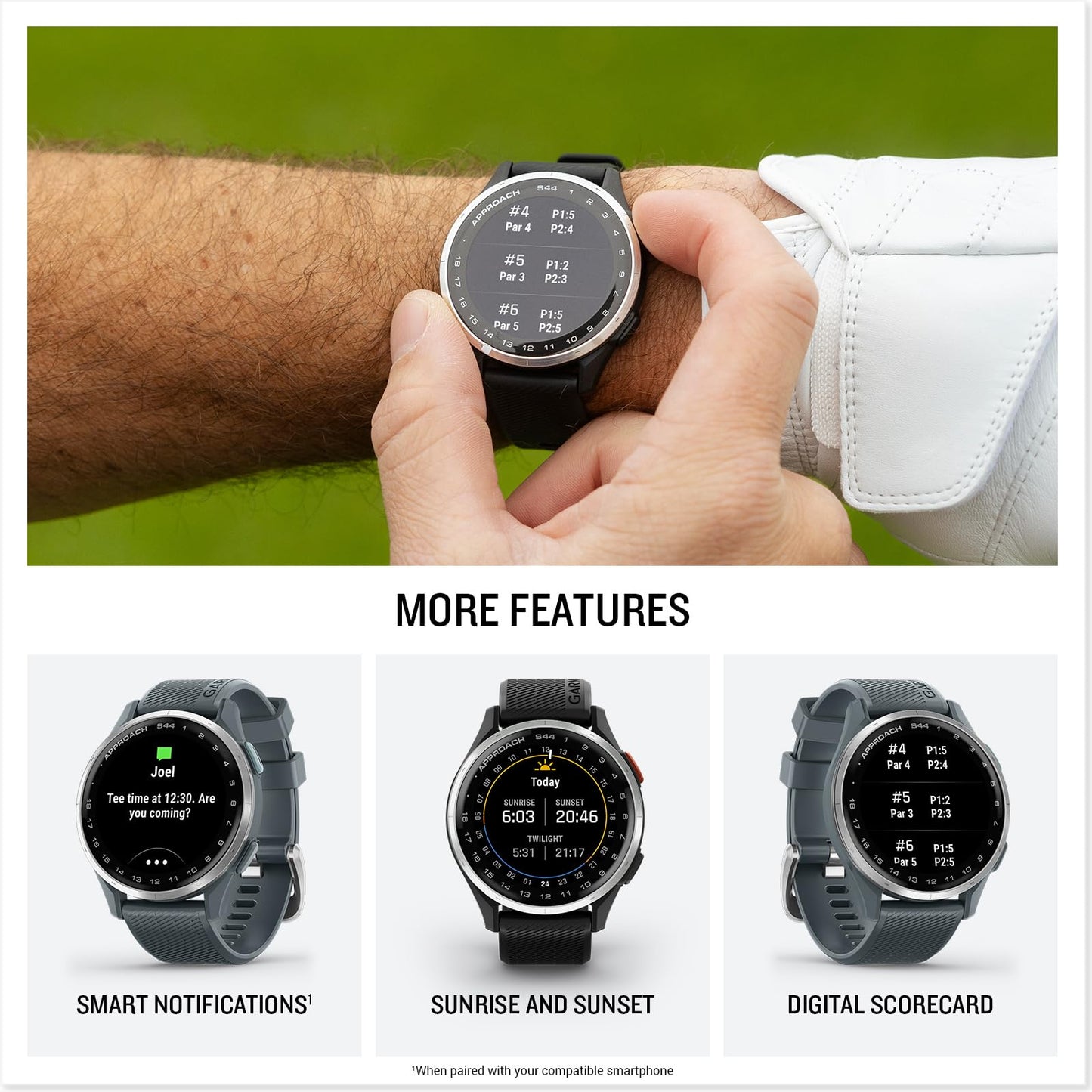 Garmin Approach S44, Essential Golf GPS Smartwatch, AMOLED Display, On-Course Features, Silver Aluminum Bezel with Black Silicone Band 🍁 All In One Marketplace Canada
