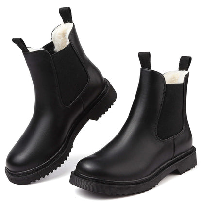 Women's Chelsea Ankle Boots Waterproof Warm Fur Lined Winter Boots Fashion Slip-On Chunky Heel Casual Elastic Booties 🍁 All In One Marketplace Canada