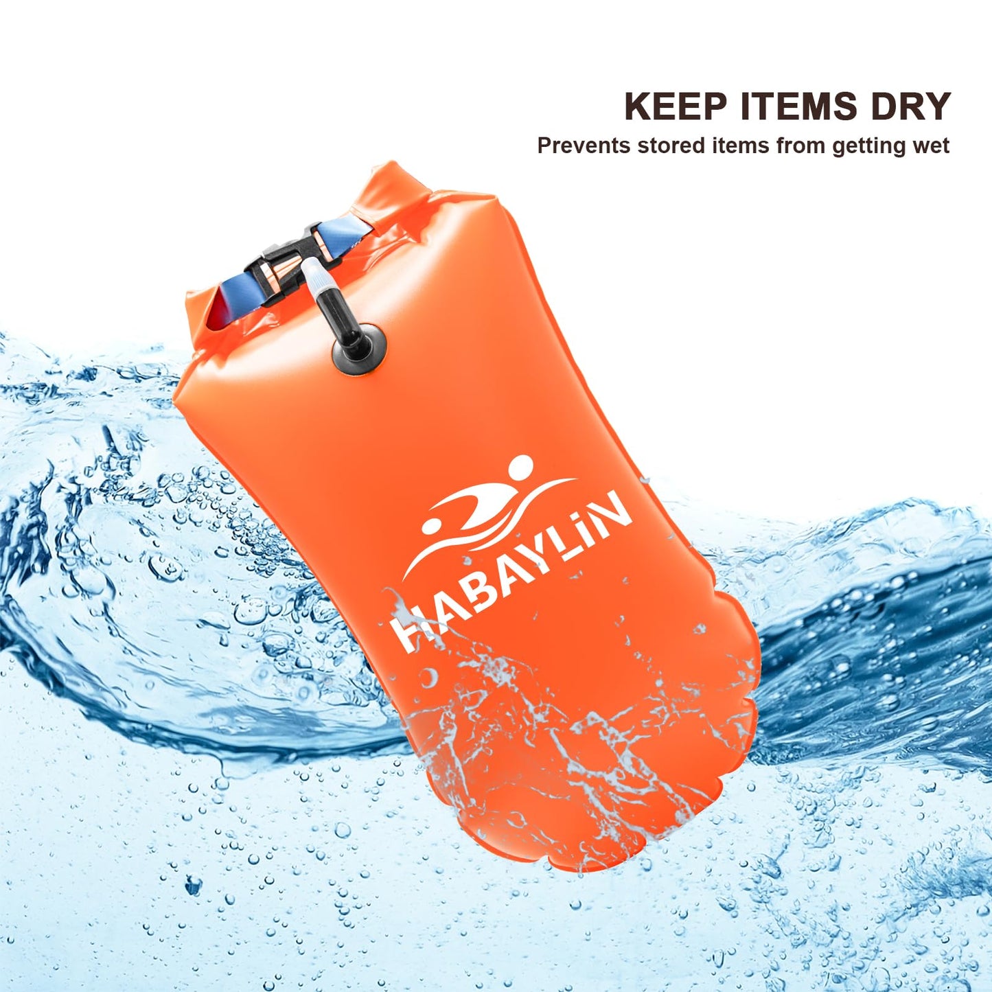 20L Swim Buoy, Swim Buoy with Storage for Kids and Adults, Waterproof Inflatable Dry Bag Swim Safety Float for Water Sports, Open Water Swimmers, Triathletes, Kayakers and Snorkelers, Orange