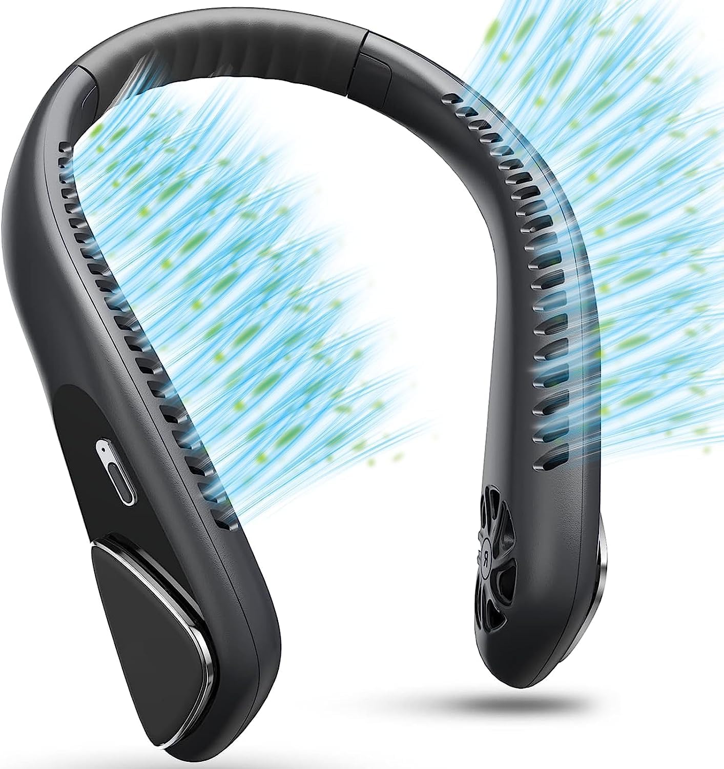 Personal Neck Fan, 6000mAh Neck Fans Portable Rechargable Battery Operated Wearable Bladeless Neck Fan-3 Speeds (Classic Black) - Available at All In One Marketplace Canada