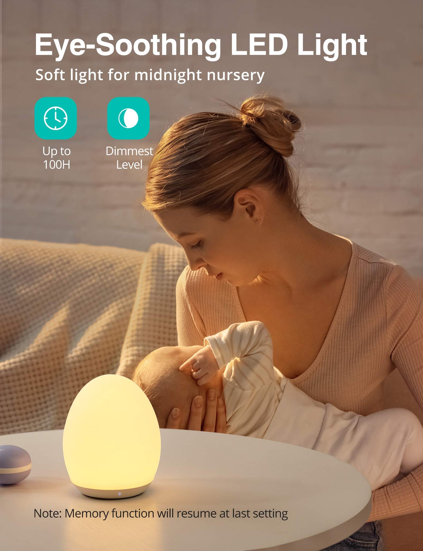JolyWell Night Lights for Kids, Rechargeable Baby Night Light with Color Changing Mode & Dimming Function, Touch Control, 1 Hour Timer, Nursery Baby Lamp - Available at All In One Marketplace Canada